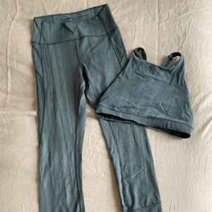 Lululemon Everlux Blue Marble Bra & Legging Set